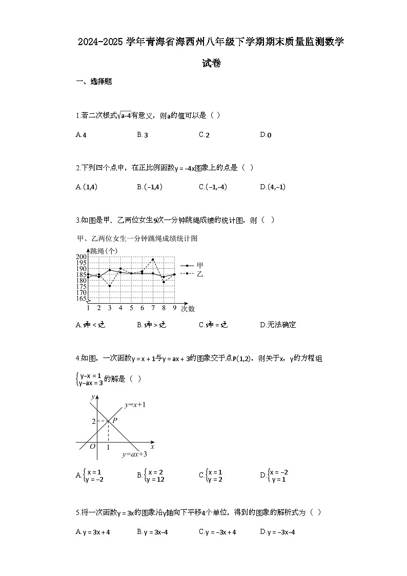 2024~2025学年_青海省海西州八年级下学期期末质量监测数学检测试卷第1页