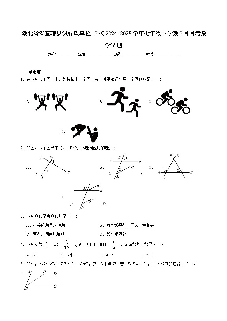 湖北省省直辖县级行政单位13校联考2024-2025学年七年级下学期3月月考数学试卷(含解析)第1页