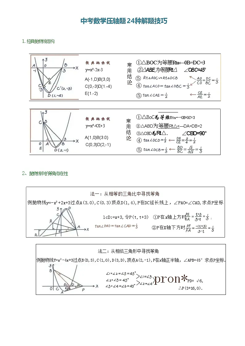 中考数学压轴题24种解题技巧知识点第1页