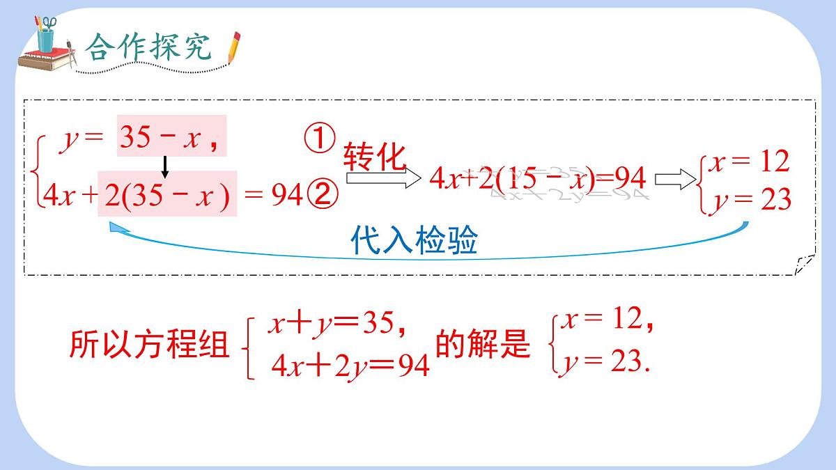 沪科版（2024）数学七年级上册 3.4 第2课时 用代入法解二元一次方程组 课件第6页