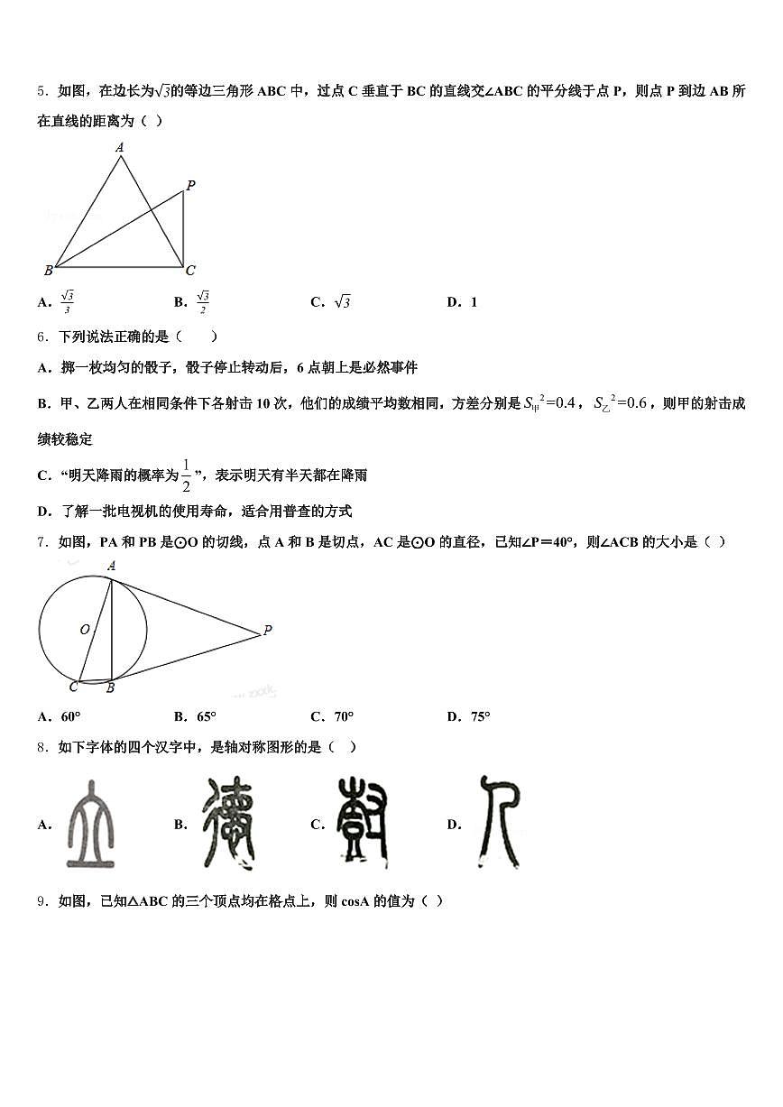 2025届南阳市南召县中考数学猜题卷含解析第2页