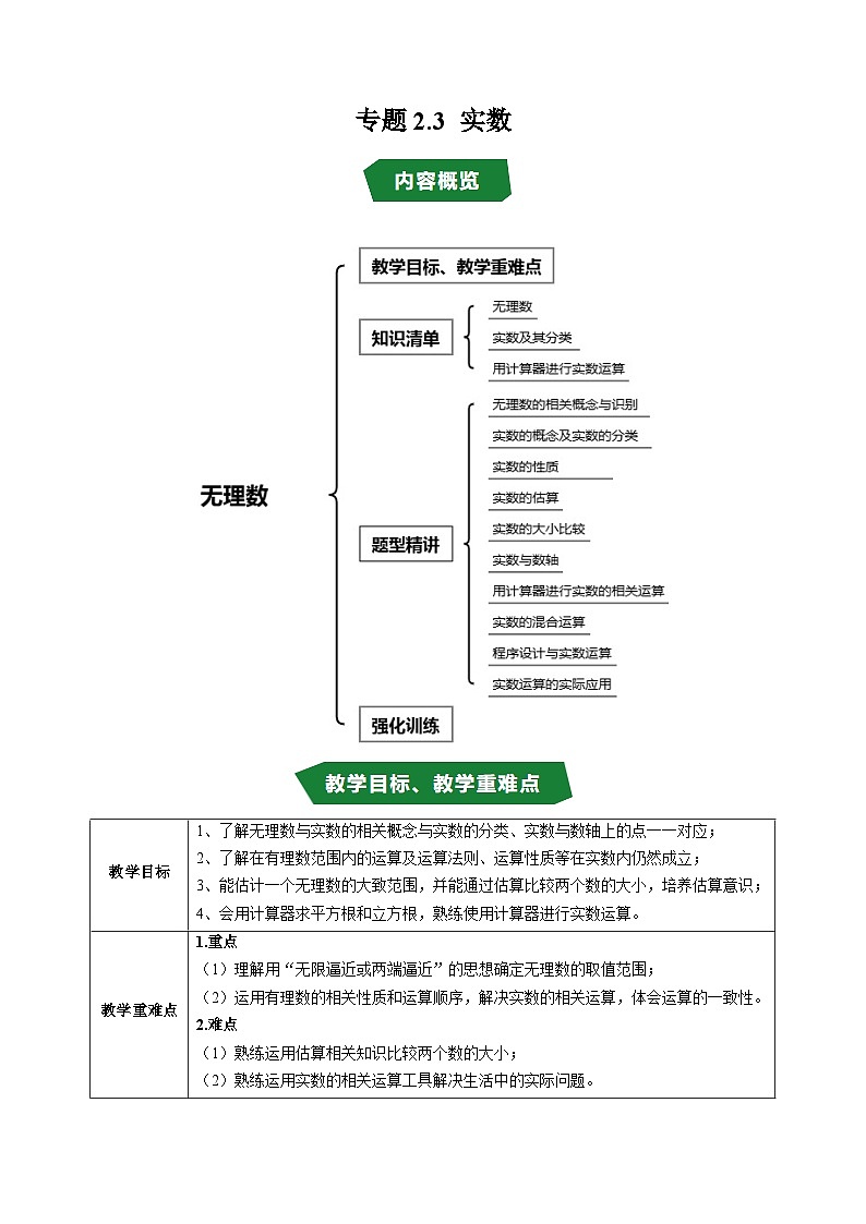 专题2.3 实数（高效培优讲义）数学苏科版2024八年级上册（解析版）第1页