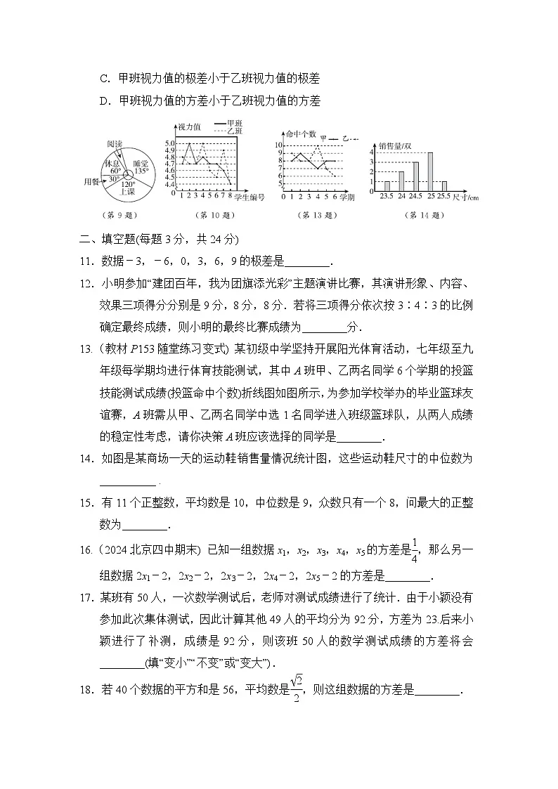 八年级数学上册 第六章　数据的分析 单元测试卷（北师版 2024年秋）第3页