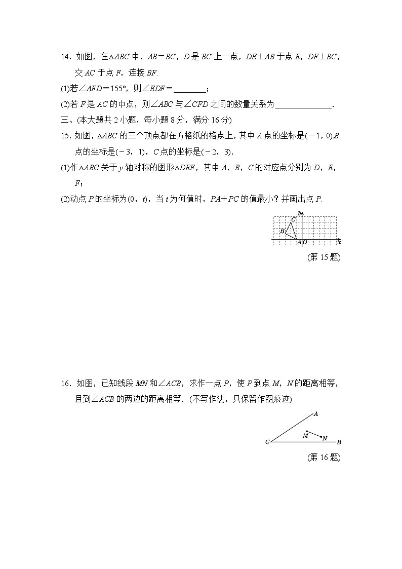 八年级数学上册 第15章　轴对称图形与等腰三角形 单元测试卷（沪科版 2024年秋）第3页