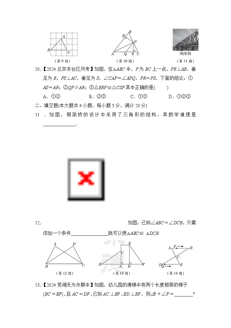 八年级数学上册 第14章　全等三角形 单元测试卷（沪科版 24秋）第3页