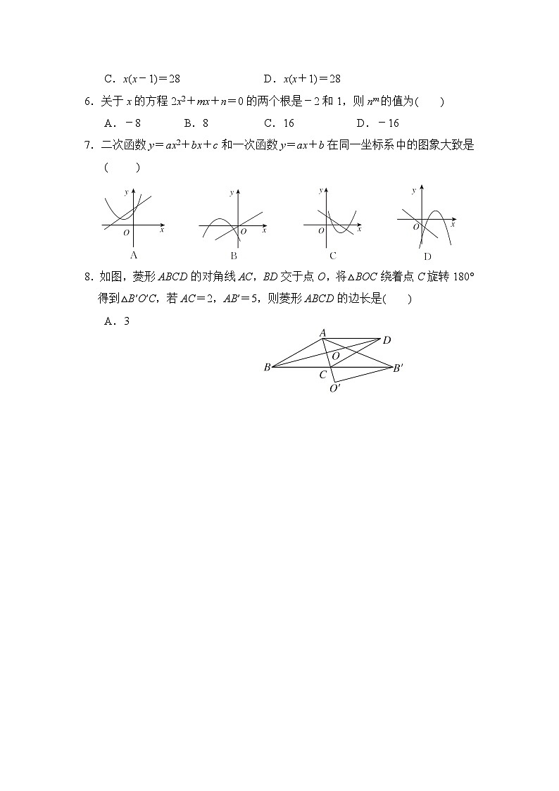 人教版九年级数学上册第一学期期中综合测试卷（2024年秋）第2页