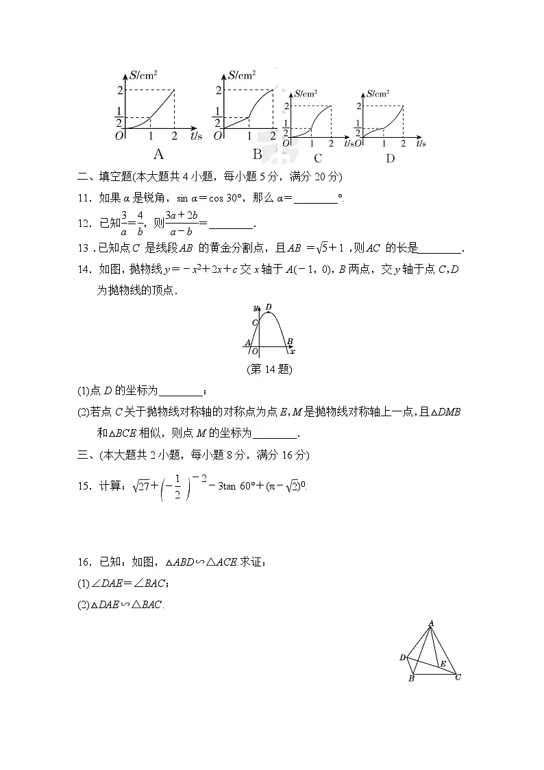 九年级数学上册第一学期期末综合测试卷（沪科版 2024年秋）第3页