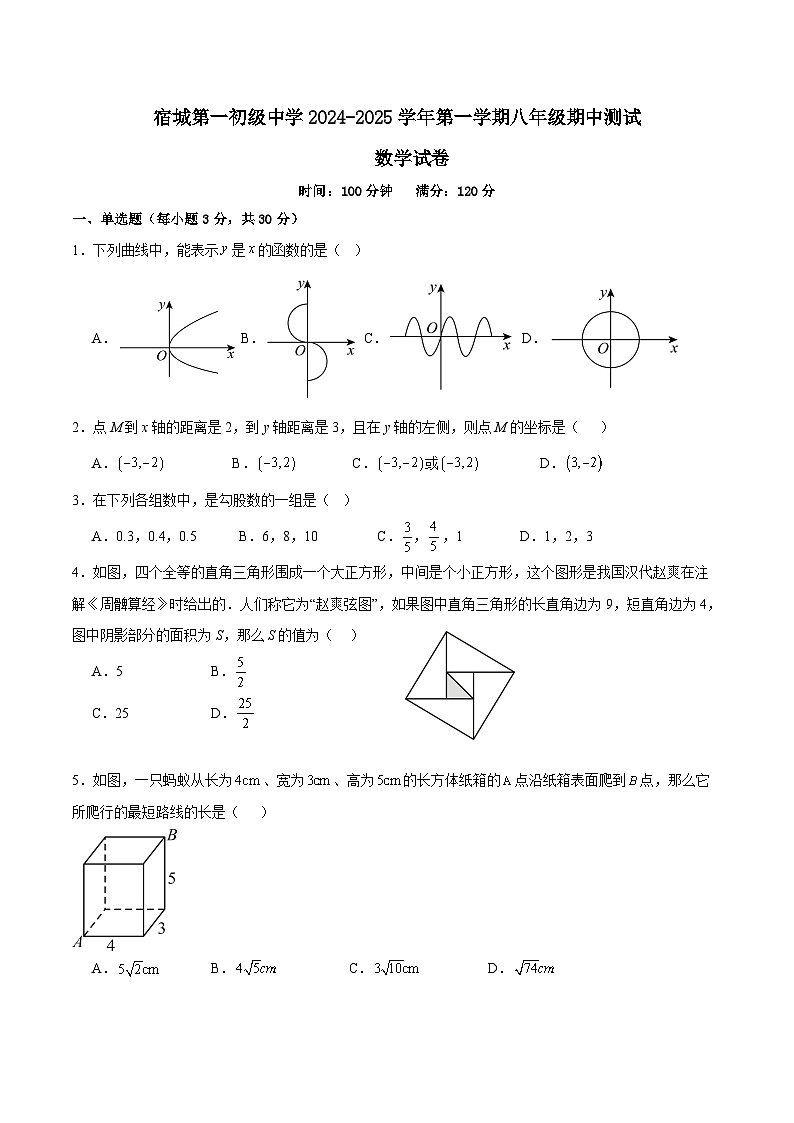 【八上BS数学】安徽省宿州市埇桥区安宿城第一初级中学2024-2025学年上学期八年级期中测试数学试卷第1页