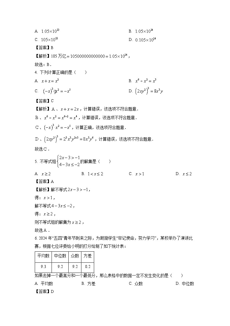 山西省忻州市多校2024年中考三模[中考模拟]数学试卷（解析版）第2页