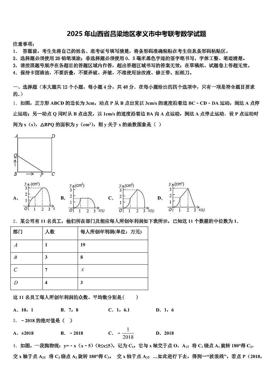 2025年山西省吕梁地区孝义市中考联考数学试题含解析第1页