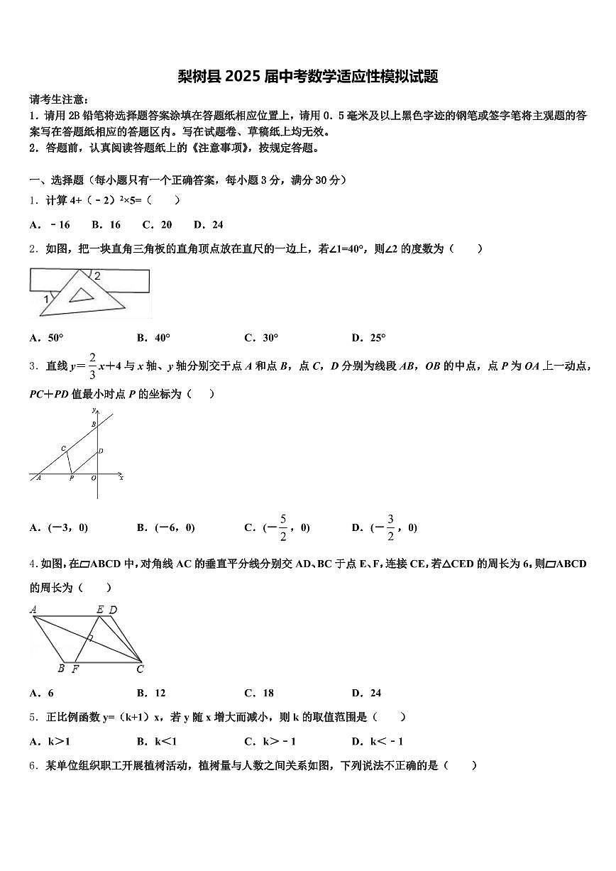 梨树县2025届中考数学适应性模拟试题含解析第1页