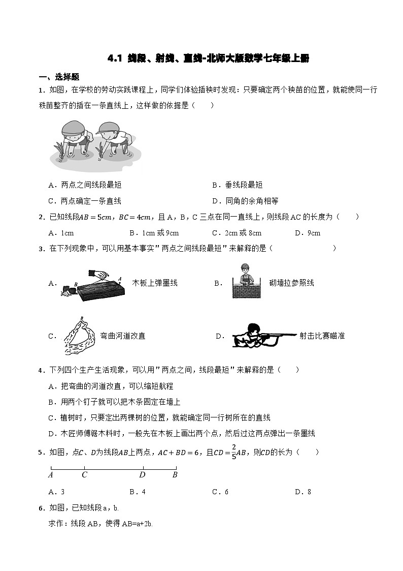 预习-4.1 线段、射线、直线-北师大版数学七年级上册第1页