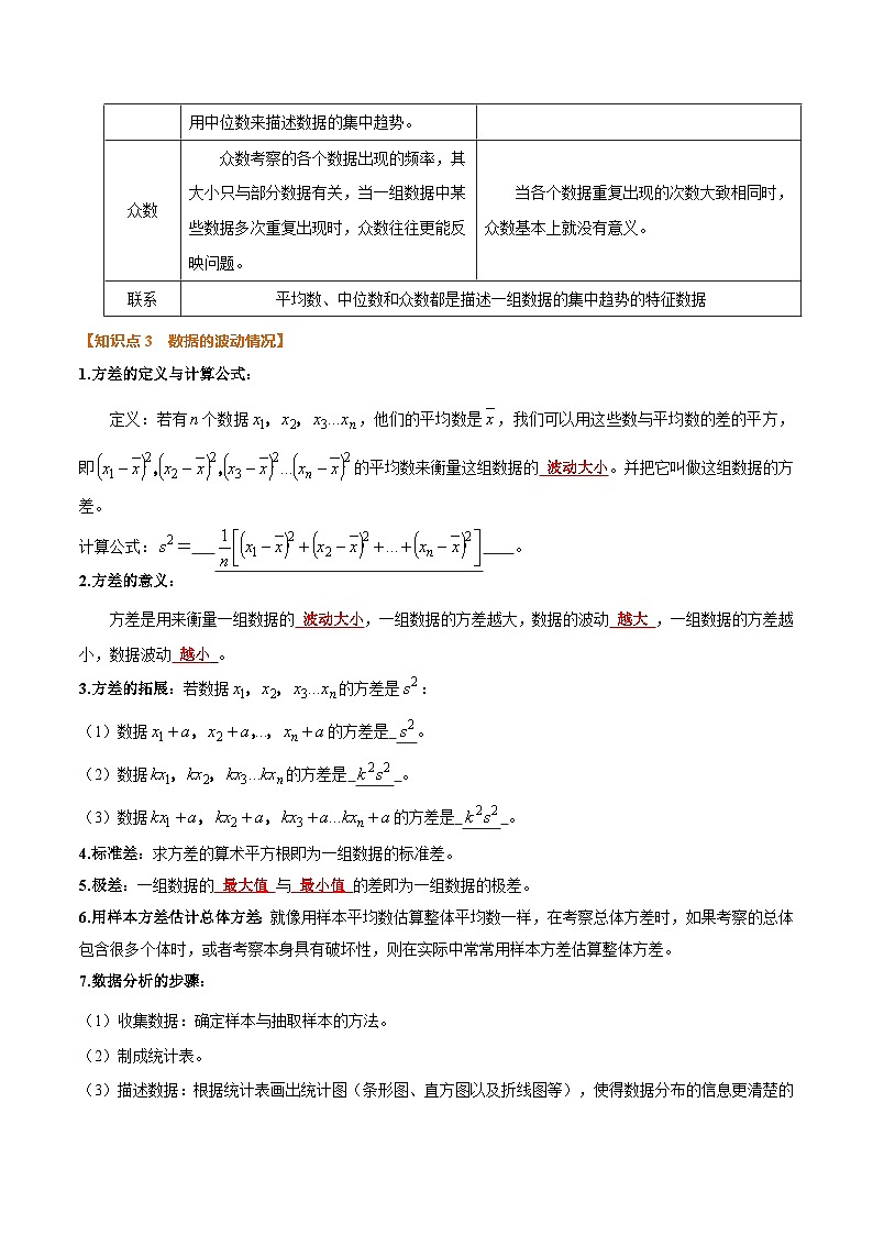 暑假作业11 数据的分析（3个知识点+7个题型）（解析版）第2页