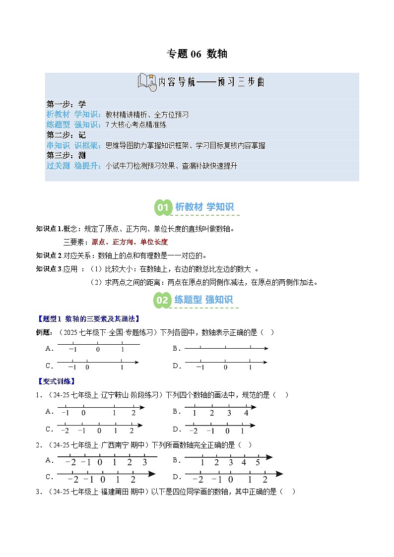 专题06 数轴（3知识点+7大题型+思维导图+过关测）（原卷版）第1页