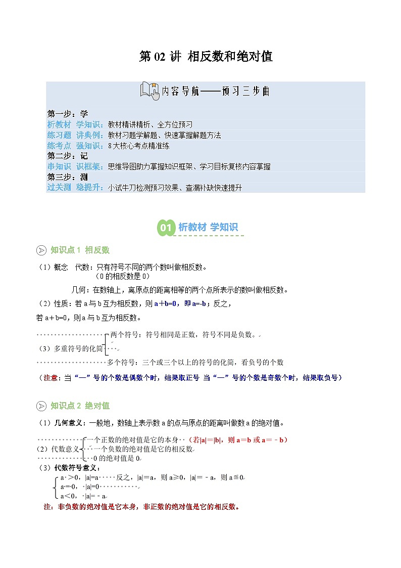 第02讲 相反数和绝对值（解析版）第1页