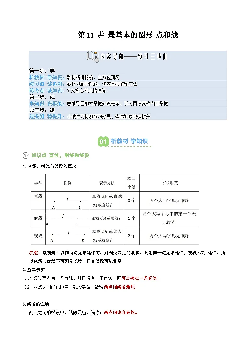 第11讲 最基本的图形-点和线（解析版） 第1页
