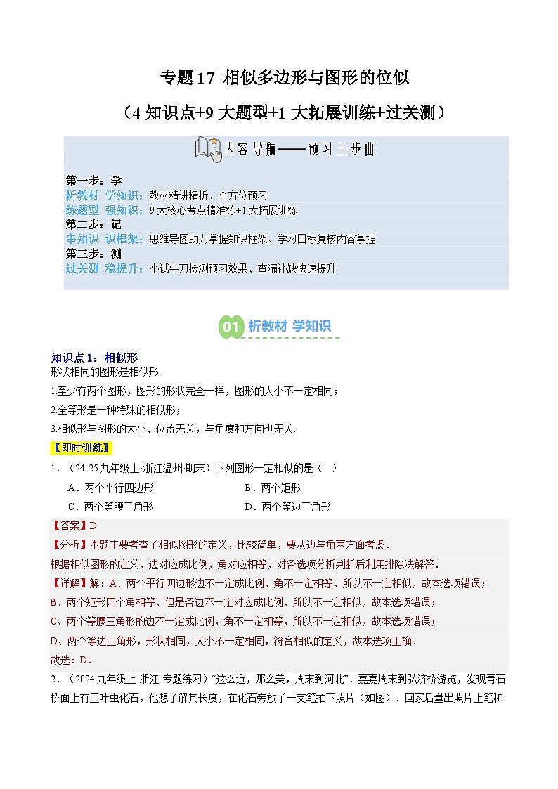 专题17 相似多边形与图形的位似（4知识点+9大题型+1大拓展训练+过关测）（解析版）第1页