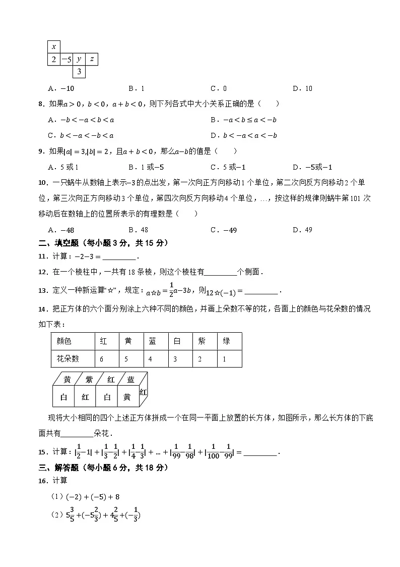 广东省茂名市高州市第一中学附属实验中学2024-2025学年七年级上学期10月月考数学试题第2页