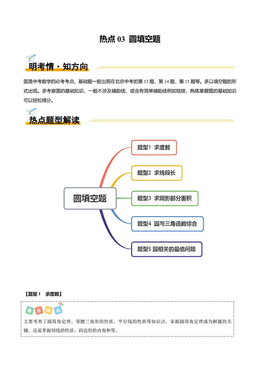 热点03+圆填空题（5大题型+高分技法+限时提升练）（原卷版）第1页