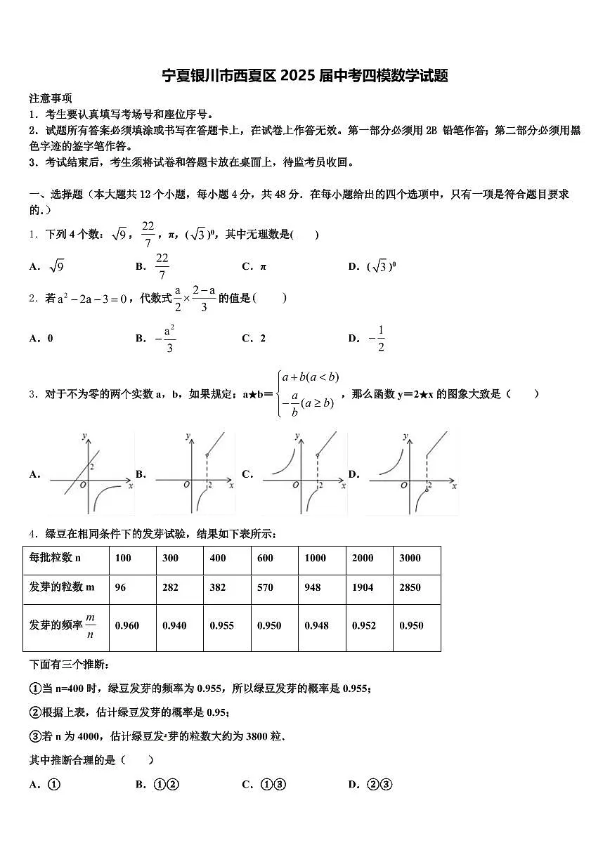 宁夏银川市西夏区2025届中考四模数学试题含解析第1页