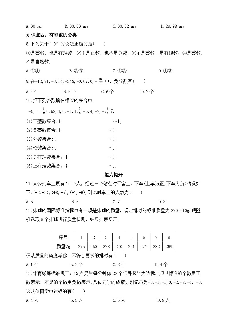 第二章  有理数及其运算2认识有理数第一课时 有理数及其分类练习（含答案）第2页
