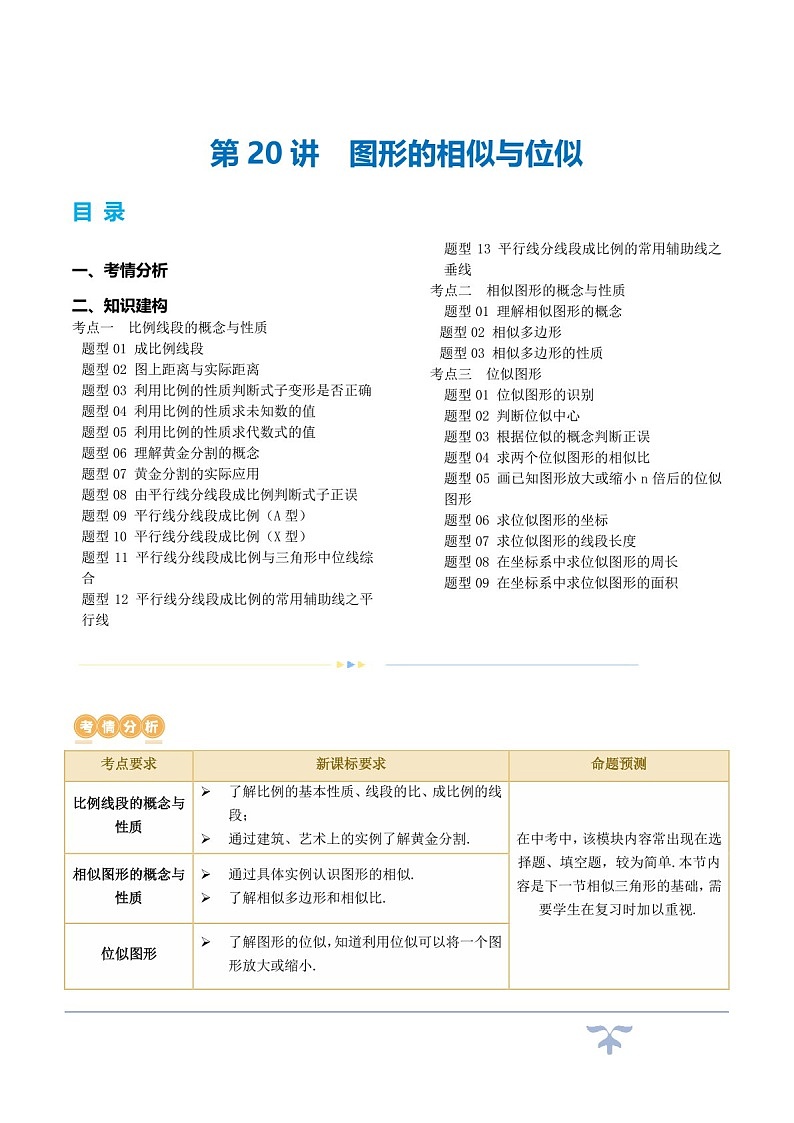 中考数学一轮复习：第20讲  图形的相似与位似（知识梳理）（原卷版+解析版）第1页