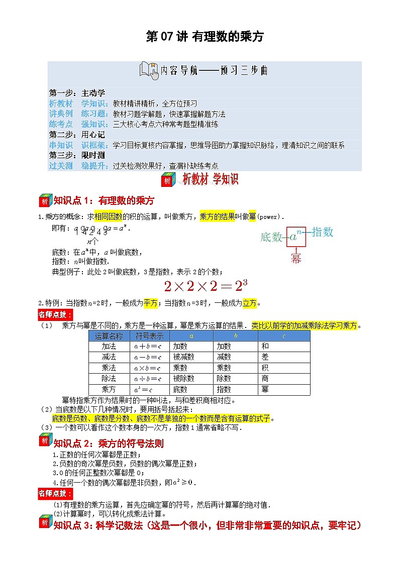 第07讲 有理数的乘方——【暑假自学课】2025年新七年级数学暑假提升精品讲义（苏科版2024）（解析版）-A4第1页