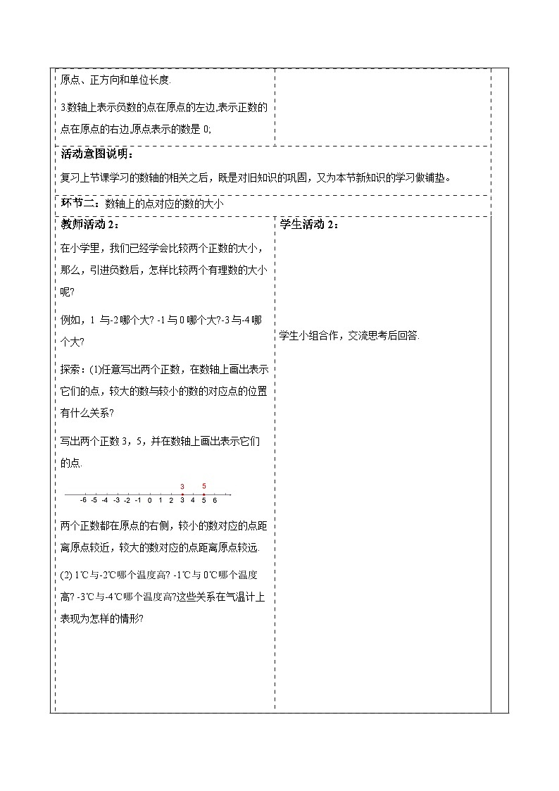 华师大版数学七上（2024）1.2.2《在数轴上比较数的大小》教案第2页