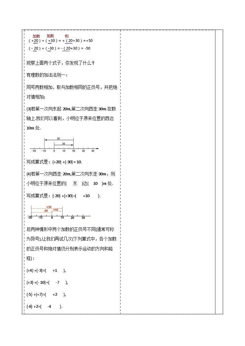 华师大版数学七上（2024）1.6.1《有理数的加法法则》 教案第3页