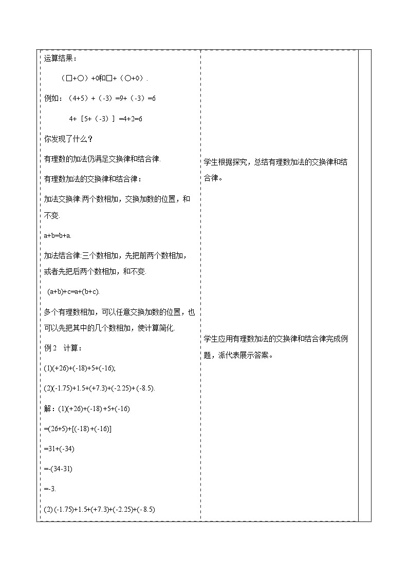 华师大版数学七上（2024）1.6.2《有理数加法的运算律》 教案第3页