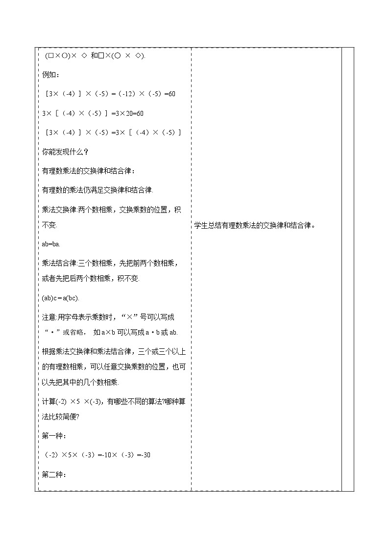 华师大版数学七上（2024）1.9.2.1《有理数乘法的运算律》教案第3页