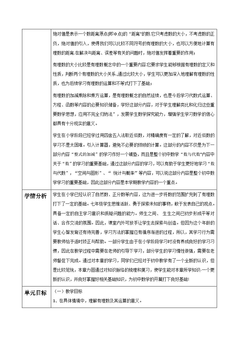 华师大版数学七上（2024）第1章《有理数》大单元教学设计第2页