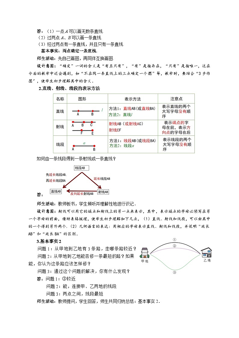 苏科版数学七上（2024）6.1.1《直线、射线、线段》 教案第2页