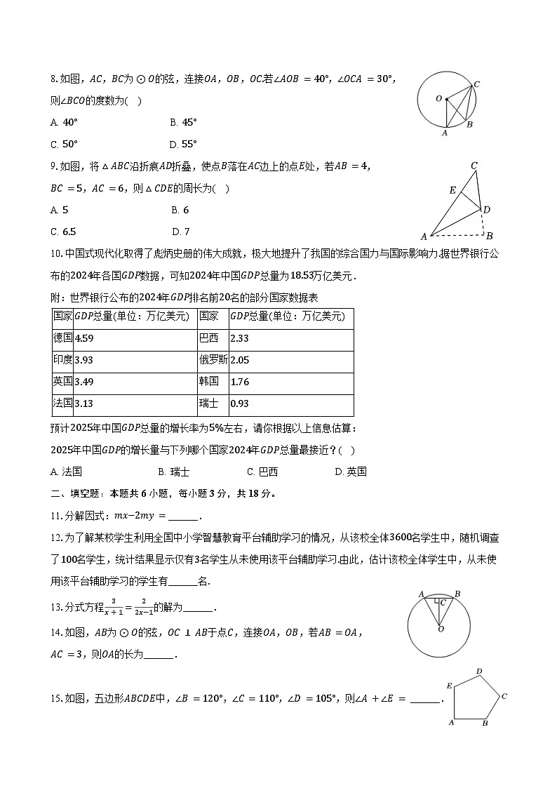 2025年湖南省长沙市中考数学试卷第2页
