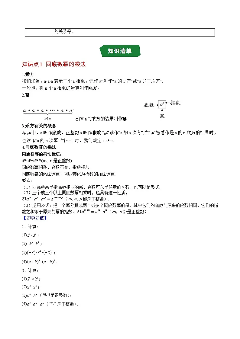 专题11.1 同底数幂的乘法 幂的乘方（高效培优讲义）（学生版）第2页