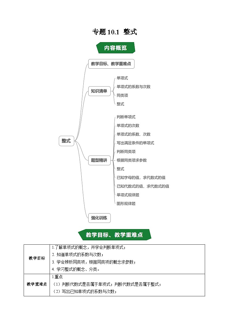 专题10.1 整式（高效培优讲义）（教师版）第1页