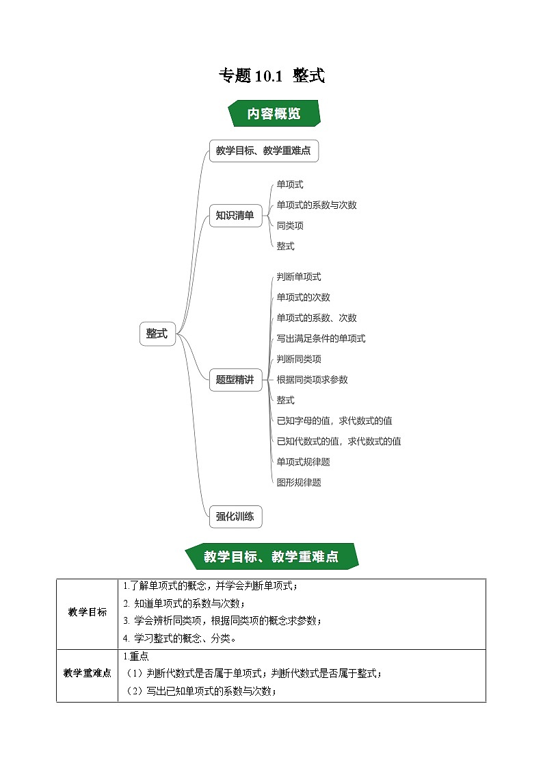 专题10.1 整式（高效培优讲义）（学生版）第1页