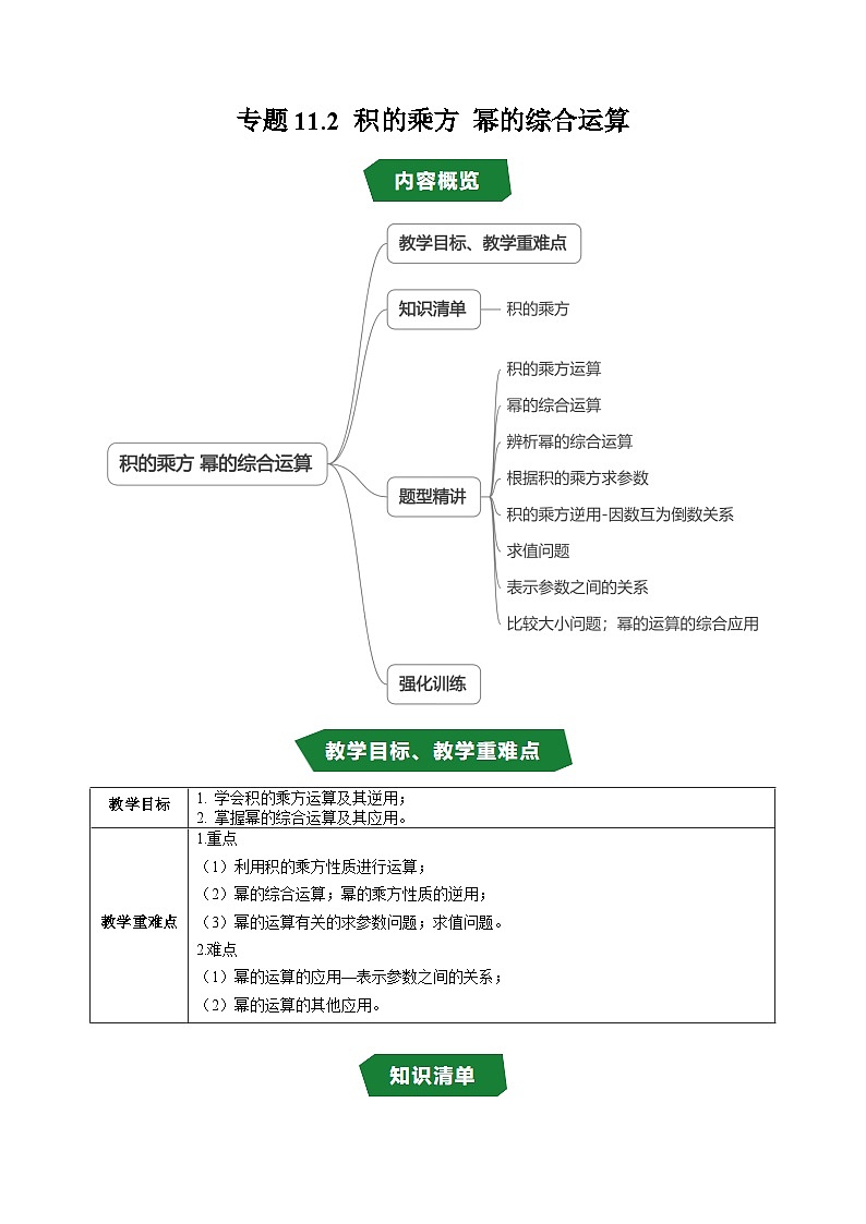 专题11.2 积的乘方 幂的综合运算（高效培优讲义）（学生版）第1页