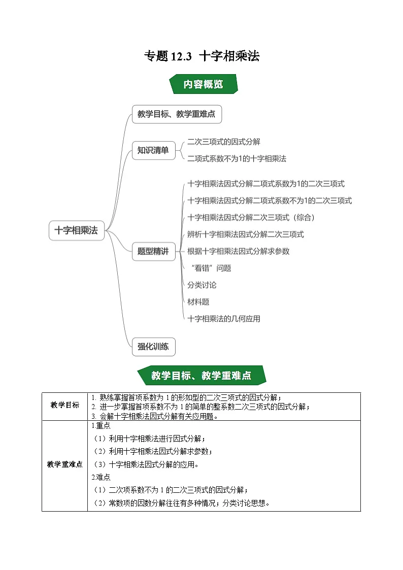 专题12.3 十字相乘法（高效培优讲义）（教师版）第1页