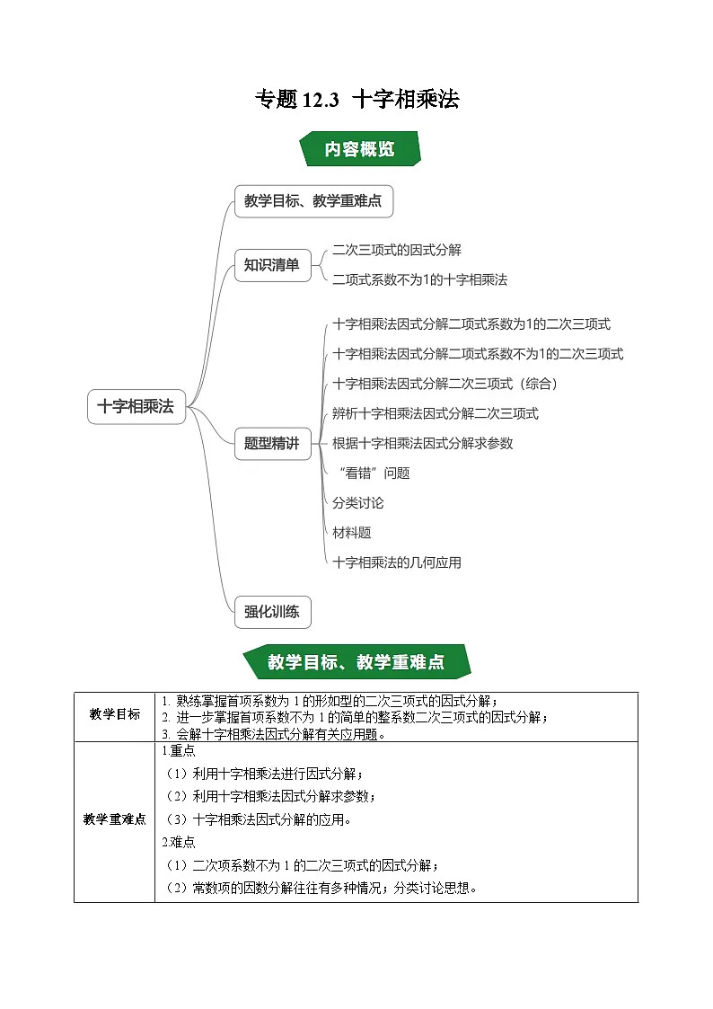 专题12.3 十字相乘法（高效培优讲义）（学生版）第1页