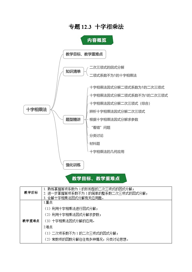 专题12.3 十字相乘法（高效培优讲义）（学生版）第1页