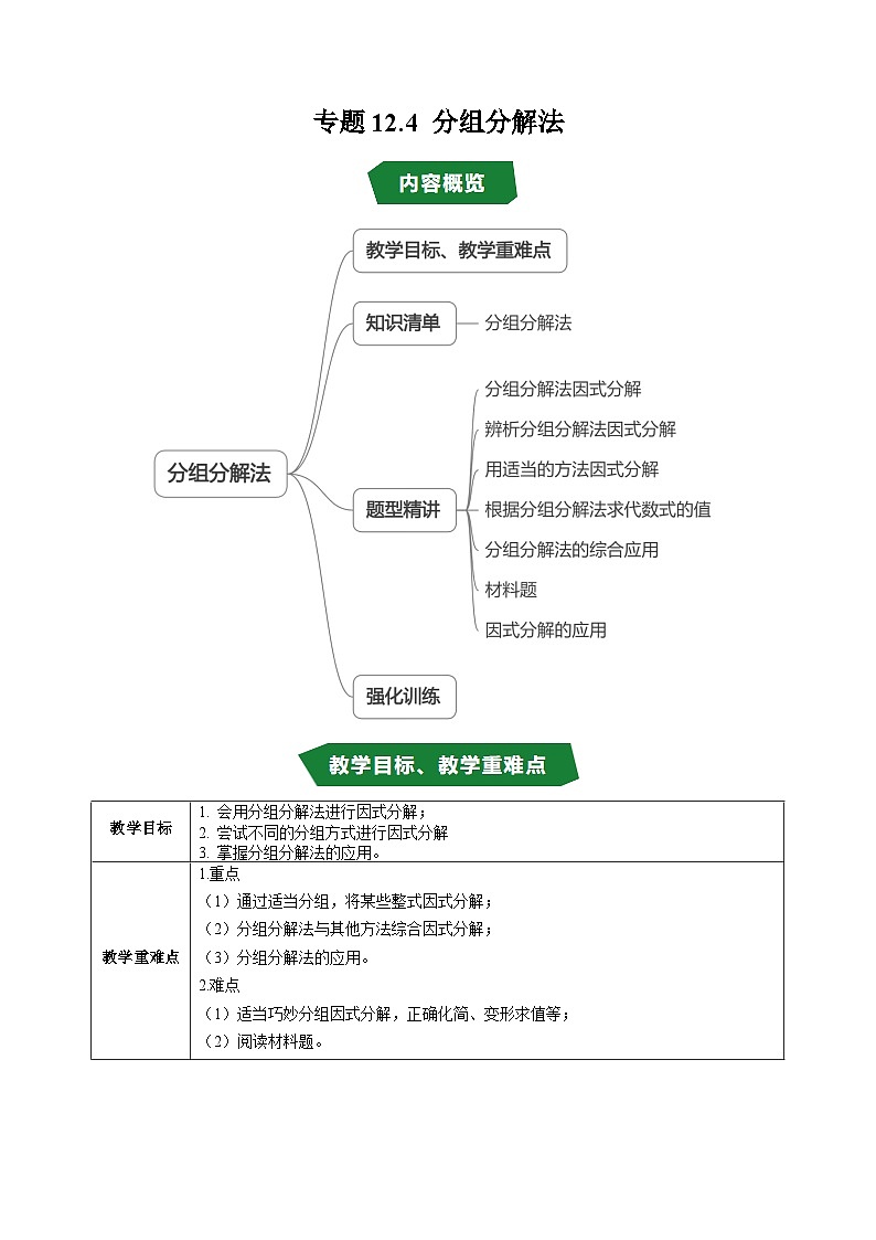 专题12.4 分组分解法（高效培优讲义）（学生版）第1页