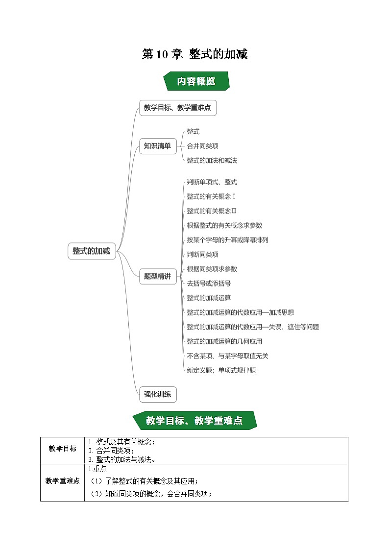第10章 整式的加减（高效培优讲义）（教师版）第1页