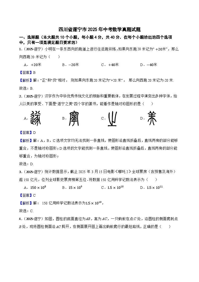 2025年四川省遂宁市中考数学真题试题(解析版)第1页