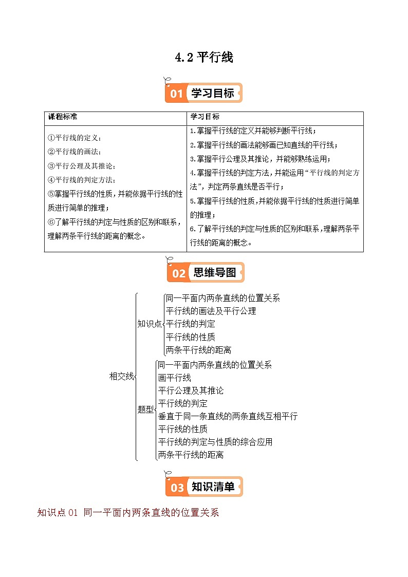 4.2 平行线（5个知识点+8类热点题型讲练+强化训练）-2024-2025学年七年级数学上册同步学与练（华东师大版2024）（解析版）第1页