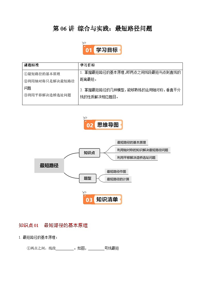 第15章第06讲 课题学习：最短路径问题（3个知识点+2类热点题型讲练+习题巩固）（原卷版）第1页