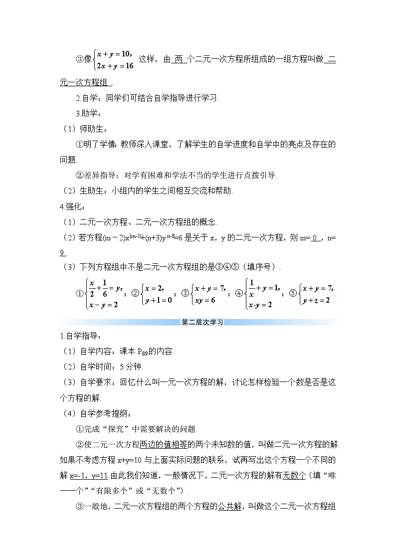 10.1 二元一次方程组（导学案）第2页