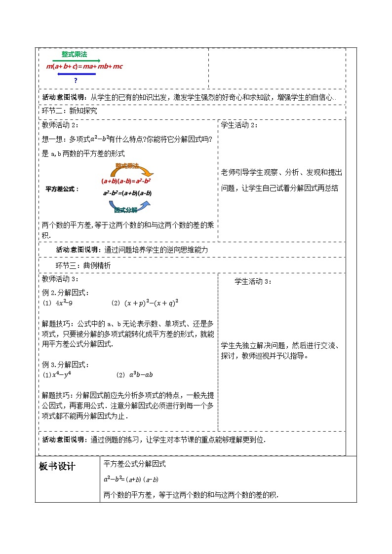 新人教版八年级数学上学期教学设计教案  17.2 用公式法分解因式第2页