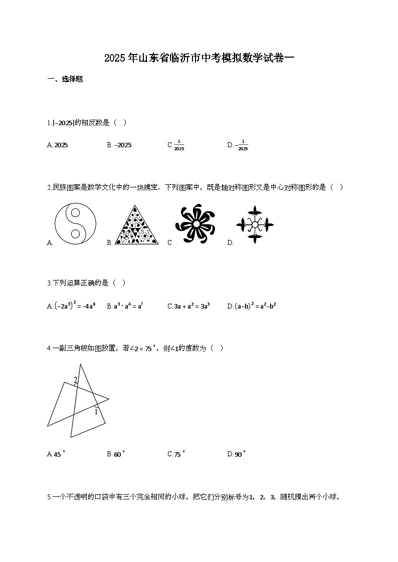 2025年山东省临沂市中考模拟数学试卷一第1页