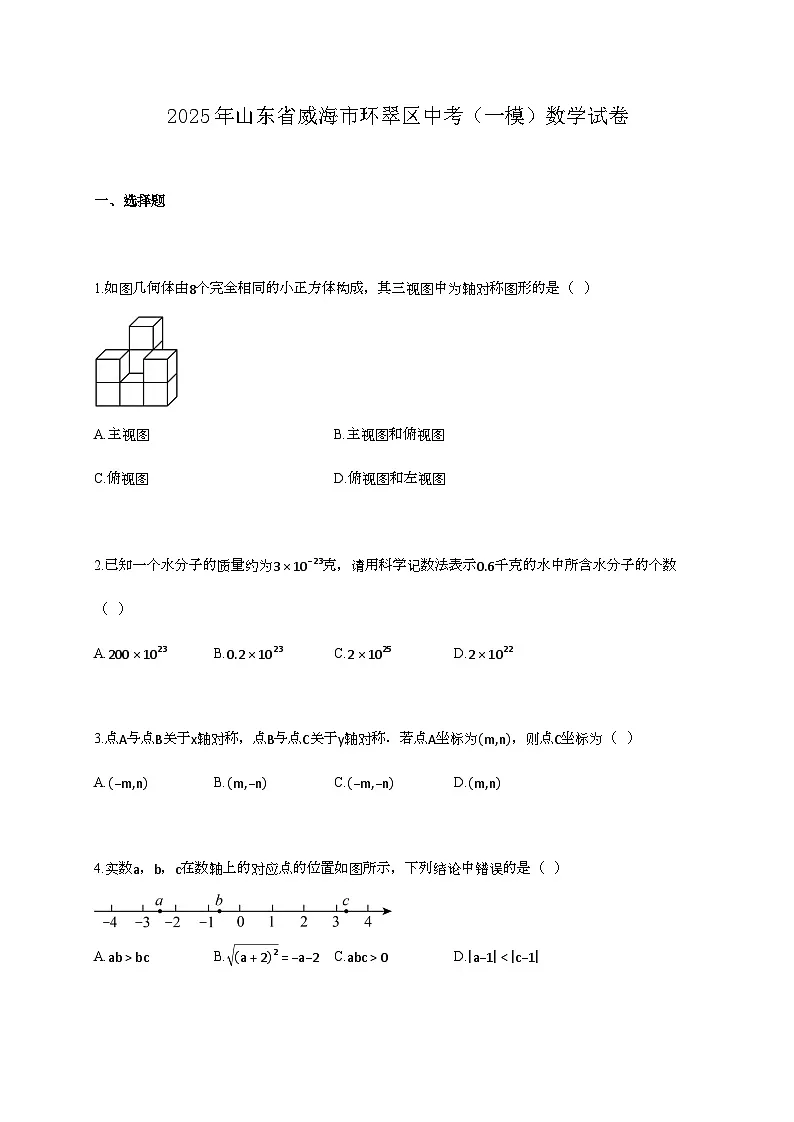 2025年山东省威海市环翠区中考（一模）数学试卷第1页